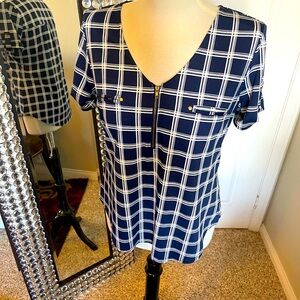 Navy blue and white blouse